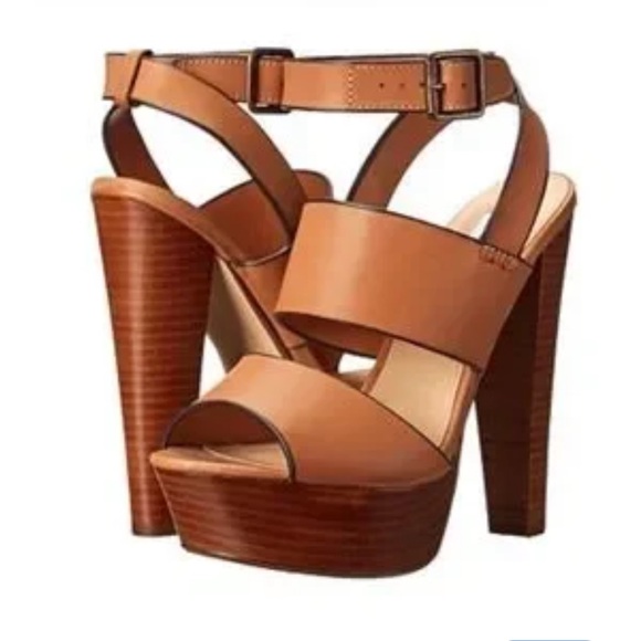 Steve Madden Dezzzy Tan Leather Platform Heels - Picture 3 of 11